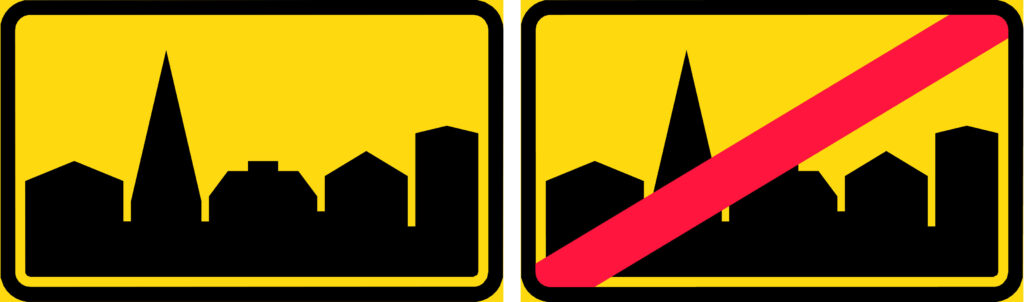 Taajama alkaa and taajama päättyy traffic signs Finland